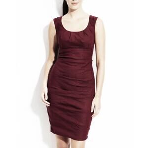 EILEEN FISHER Women’s Burgundy Shirred Bodycon Sleeveless Dress 12